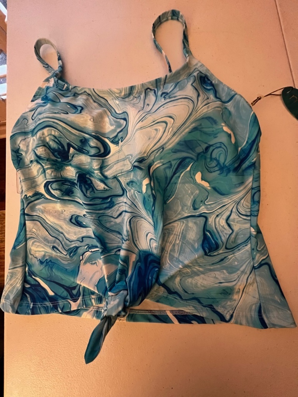 MYNAH BLUE SWIRL PRINT TIE FRONT CROPPED BODY TANKINI   PSIZE MEDIUM  NWTy